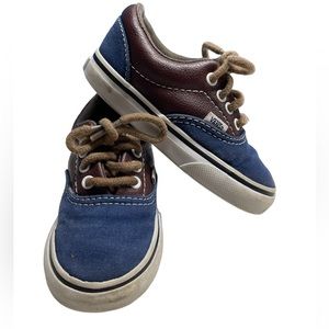 VANS Era Skate Trainers. Potting Brown Leather & Blue Canvas size 6.5 toddler
